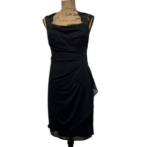 Scarlett Elegant Black Cocktail‎ Dress with Lace Detail and Ruched Side Draping